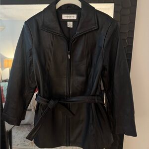 Preston & York Black Leather Belted Jacket